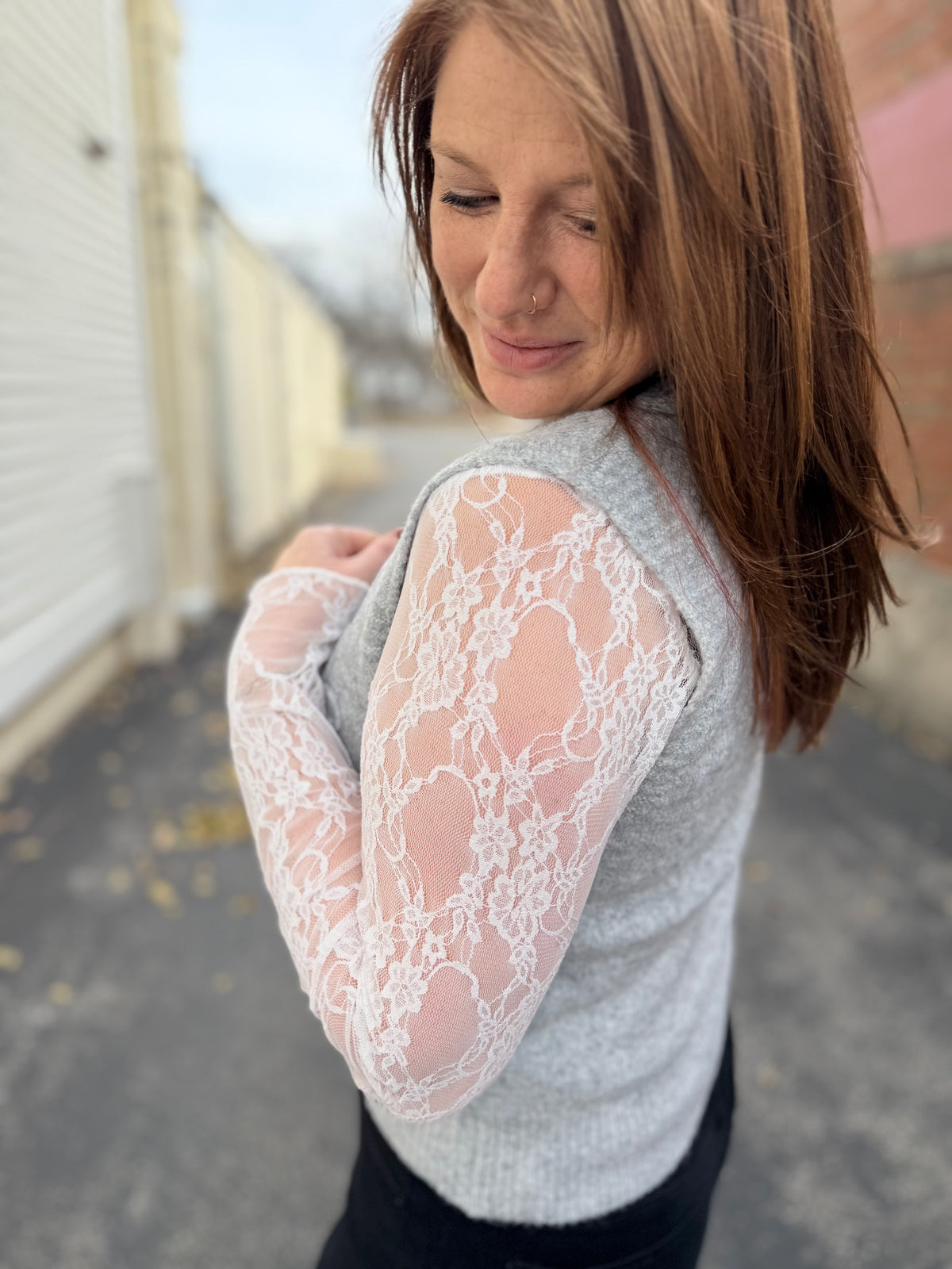 Lace Sheer Long Sleeve - White