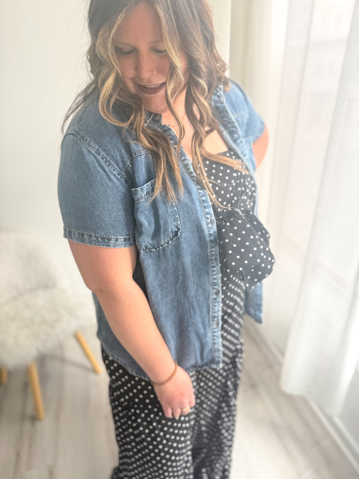 Short Sleeve Washed Denim Button Down