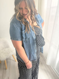 Short Sleeve Washed Denim Button Down