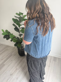 Short Sleeve Washed Denim Button Down
