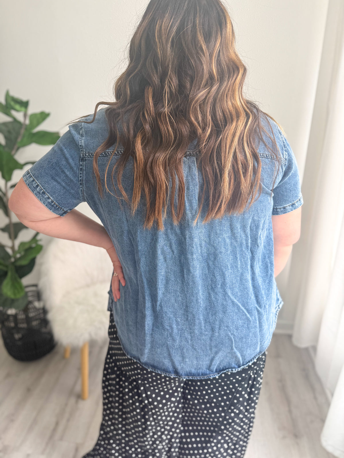 Short Sleeve Washed Denim Button Down