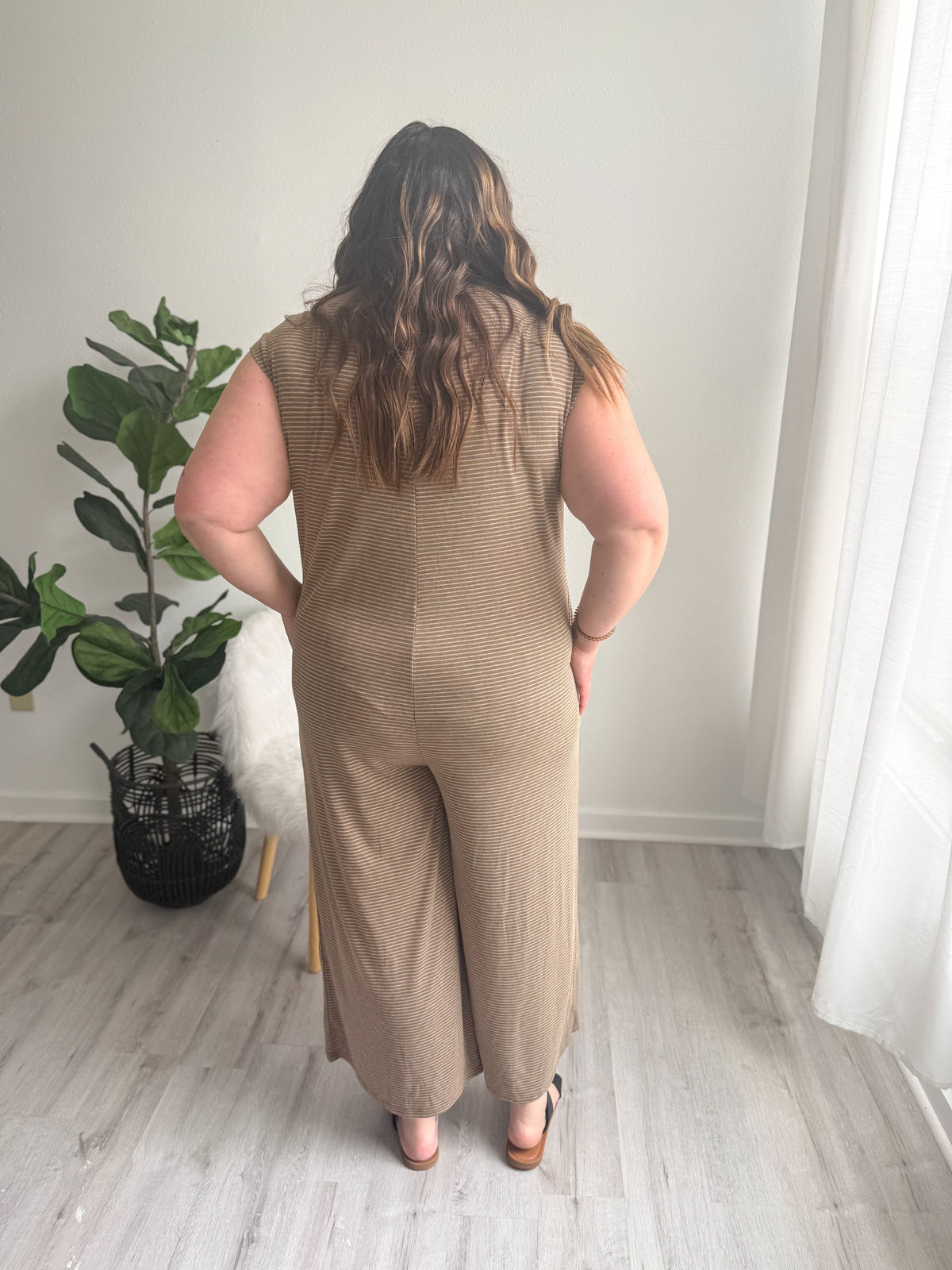Mocha Stripe Jumpsuit -Plus Size