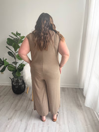Mocha Stripe Jumpsuit -Plus Size