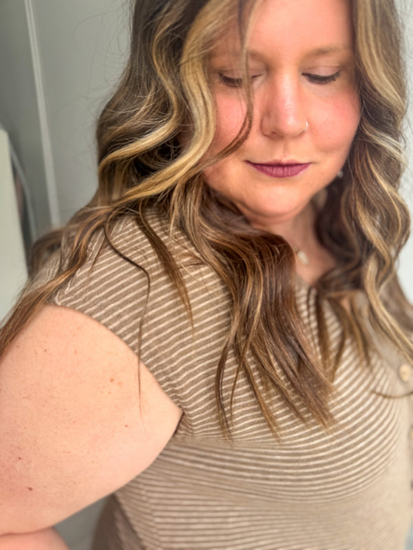Mocha Stripe Jumpsuit -Plus Size
