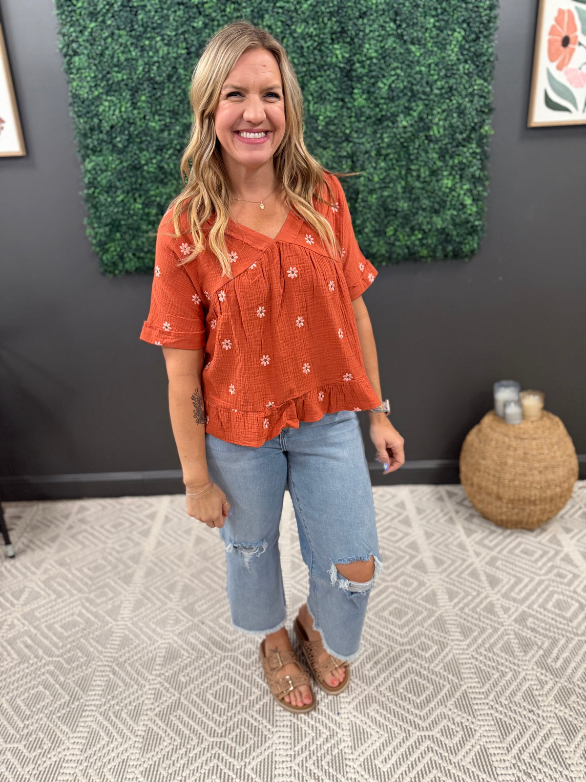 Rust Daisy Top