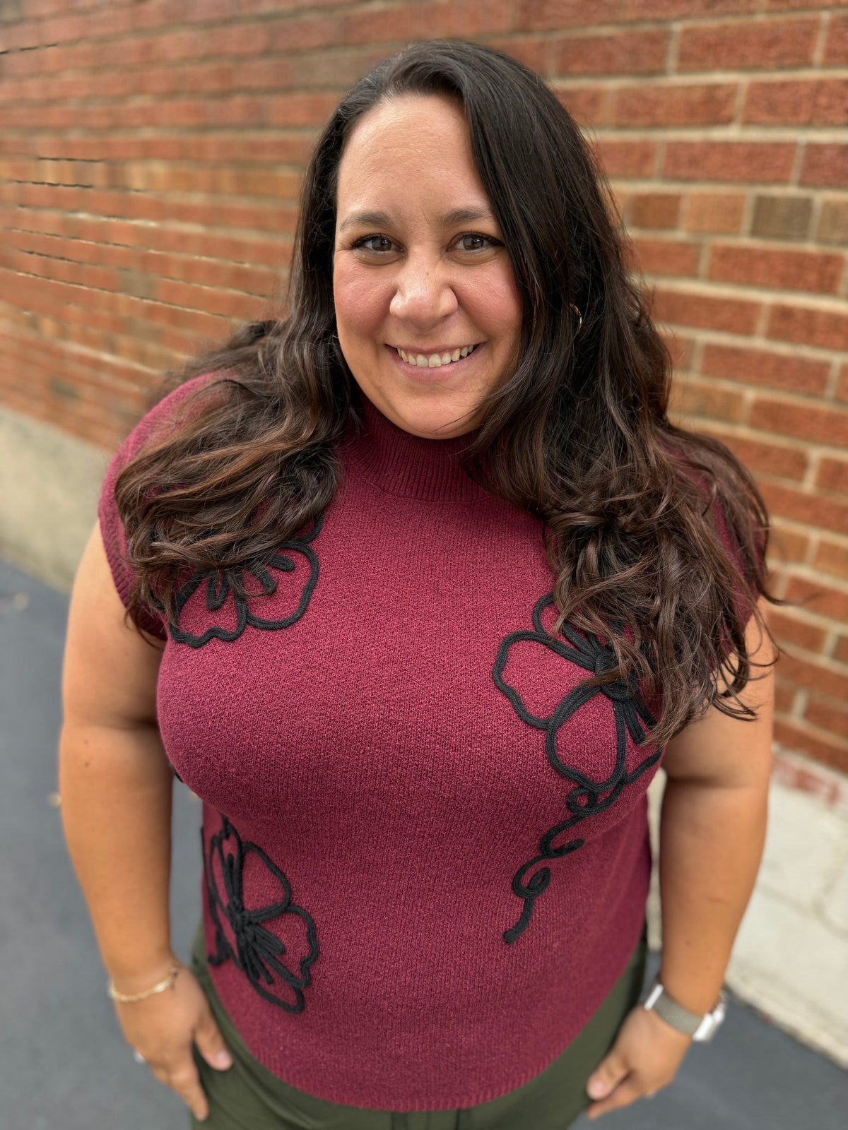 Burgundy & Black Bold Floral Knit Top