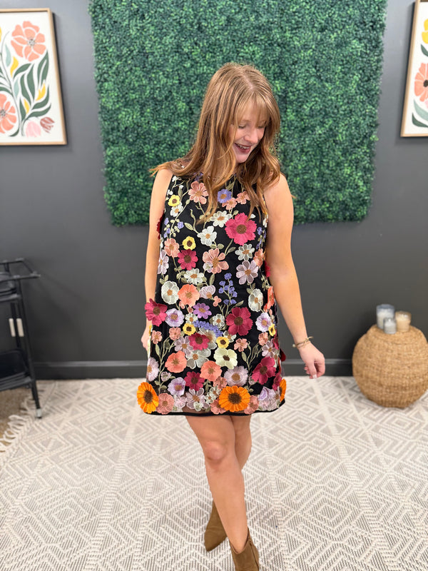 Embroidered Bold Floral Dress