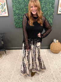 Black + Cream Floral Wide Leg Pants