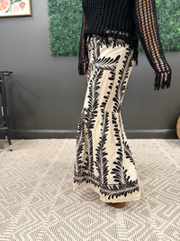 Black + Cream Floral Wide Leg Pants