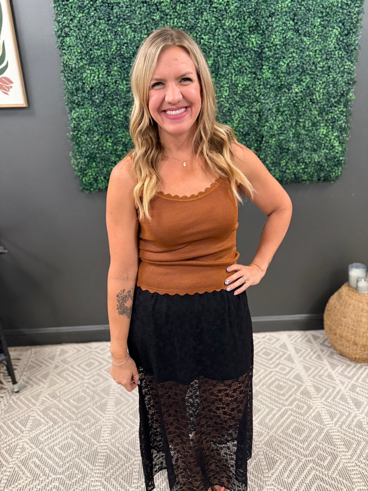 Camel Scalloped Tank