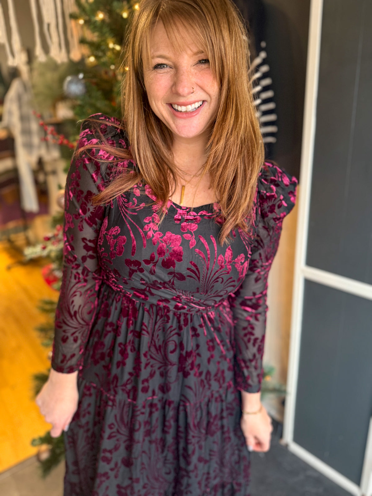 Burgundy Velour Dress