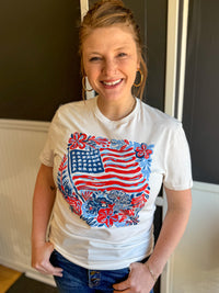 Flag And Flowers Graphic Tee
