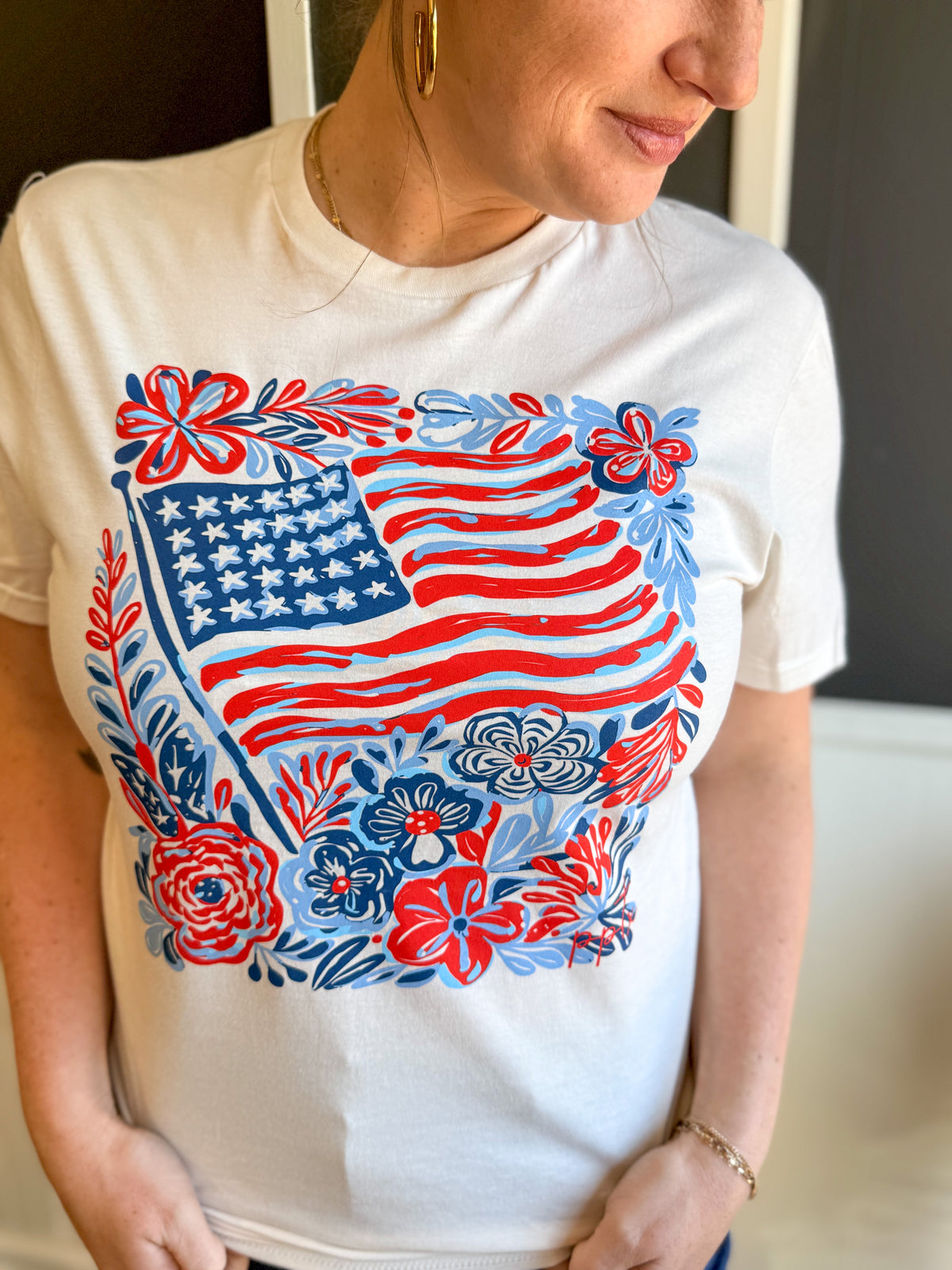 Flag And Flowers Graphic Tee
