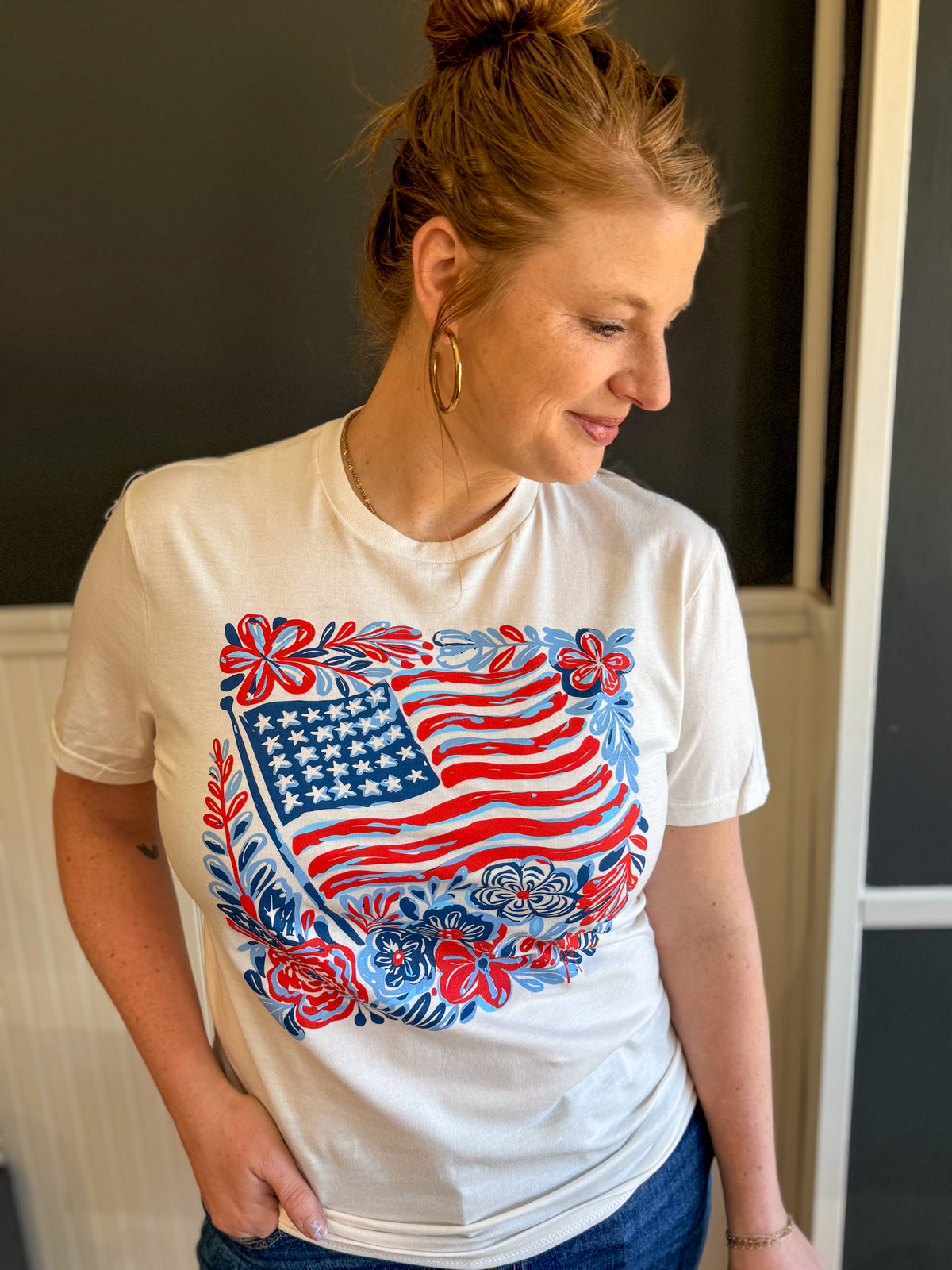Flag And Flowers Graphic Tee