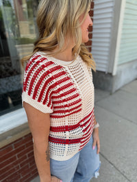 Crimson Knit Short Sleeve Top