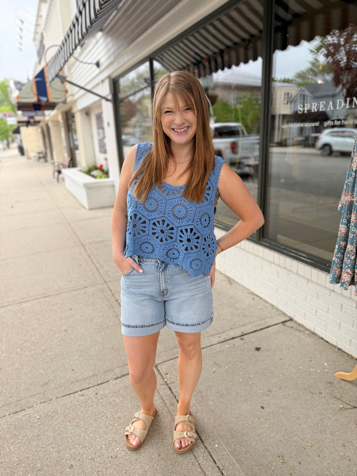 Crochet Tank Top Overlay - Blue Denim