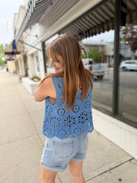 Crochet Tank Top Overlay - Blue Denim