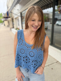 Crochet Tank Top Overlay - Blue Denim