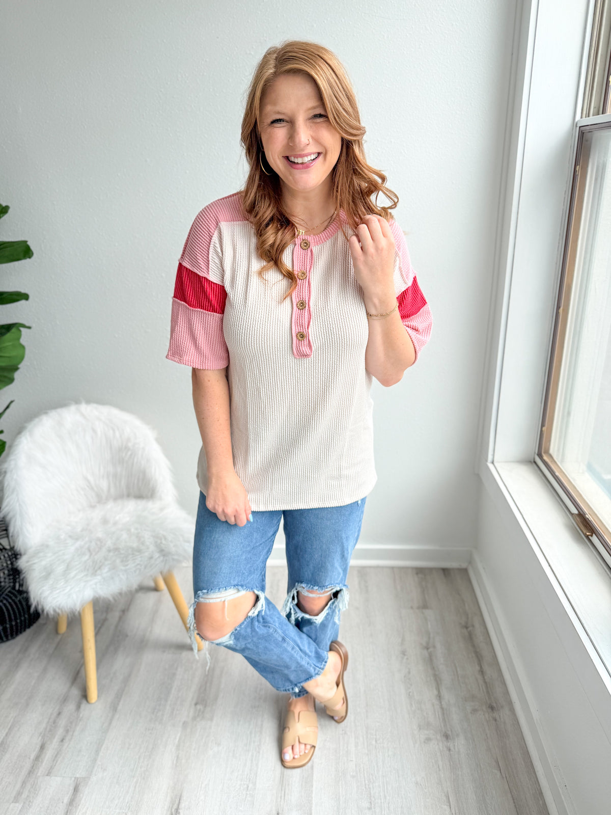 Strawberry Cream Henley Top