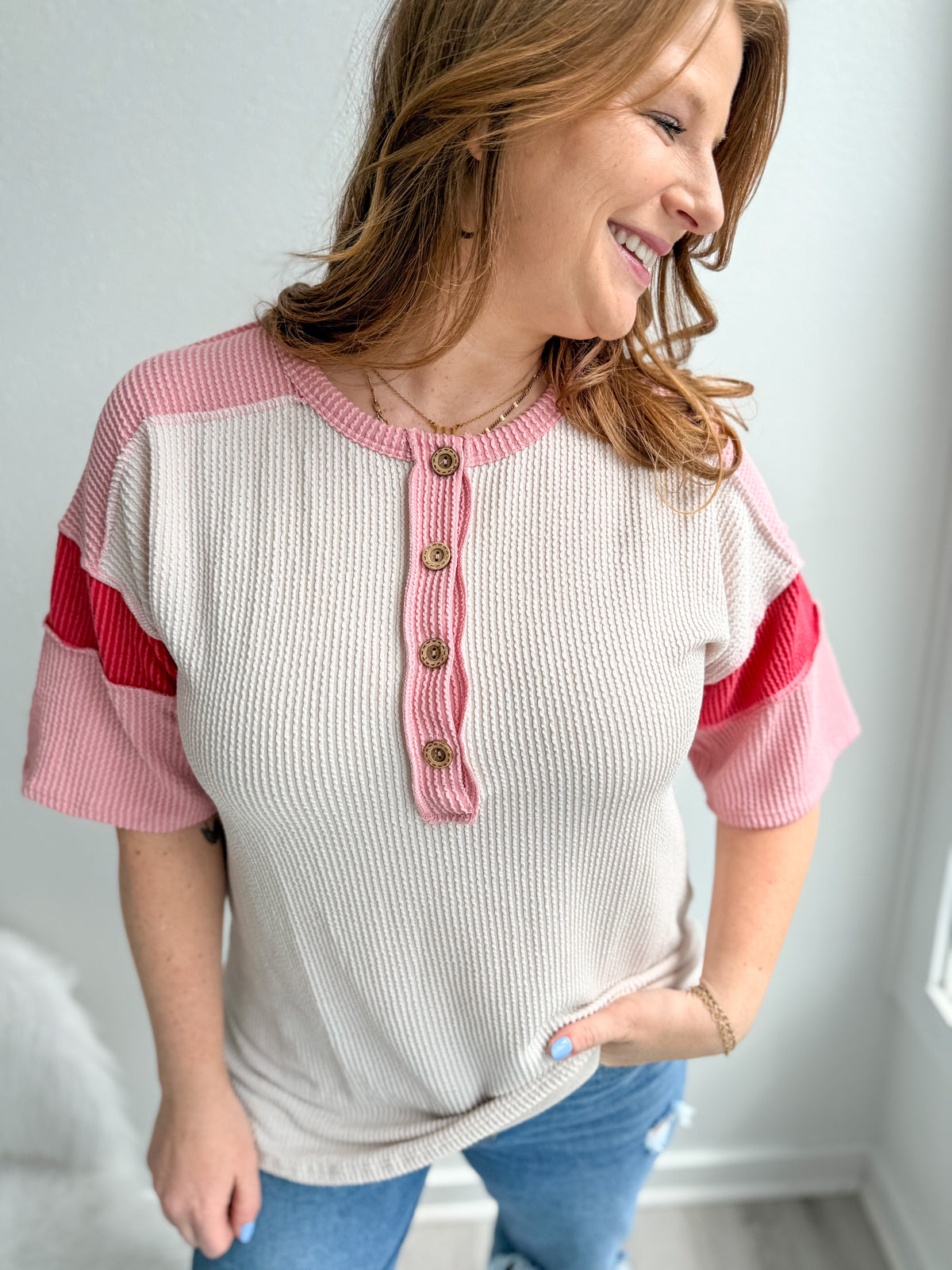 Strawberry Cream Henley Top