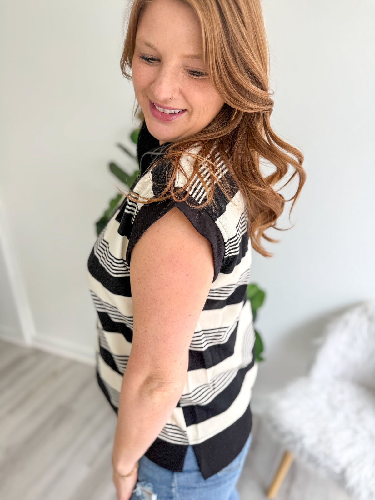 Black and White Marlowe Collar Top