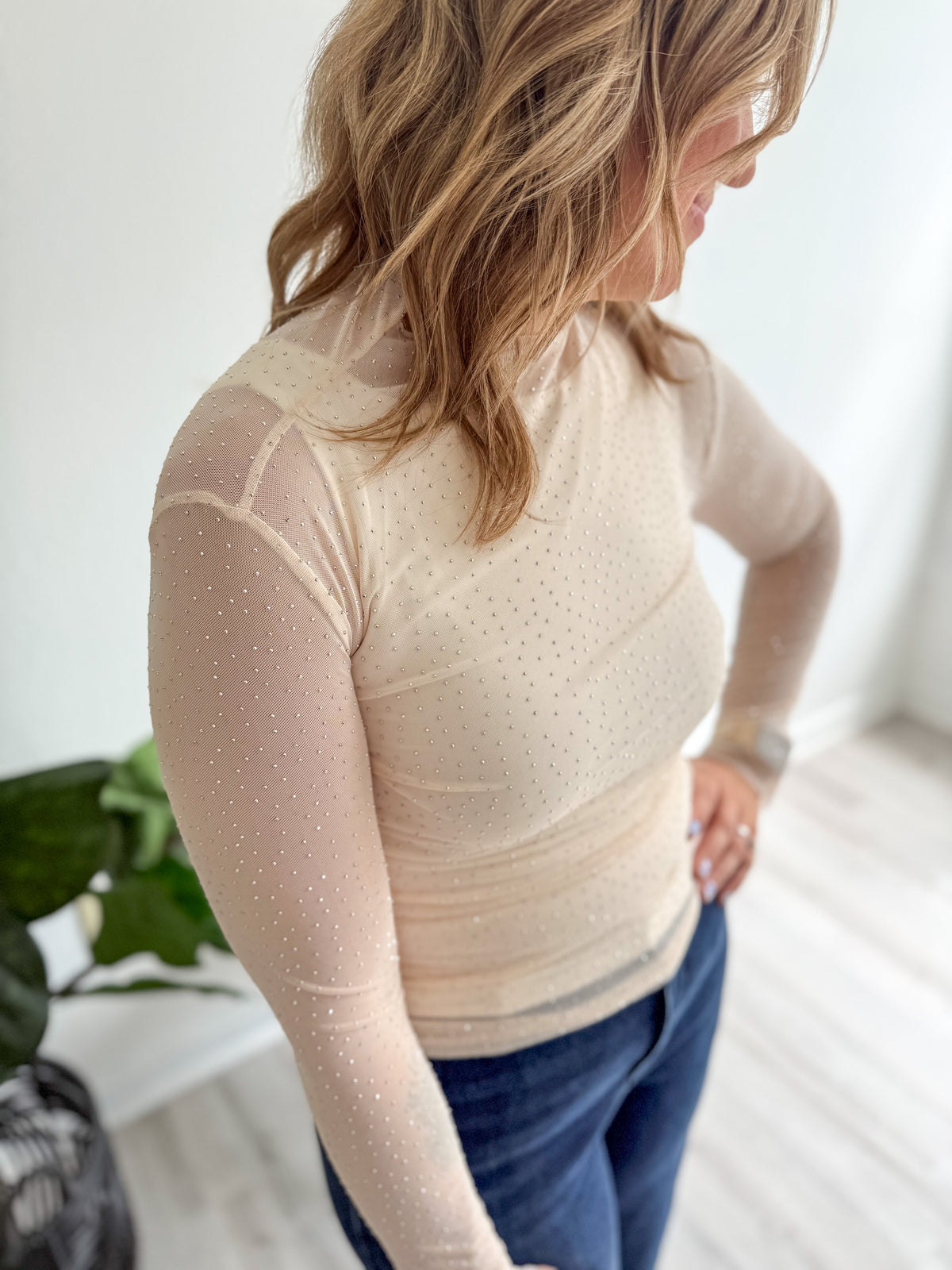 Rhinestone Sheer Top