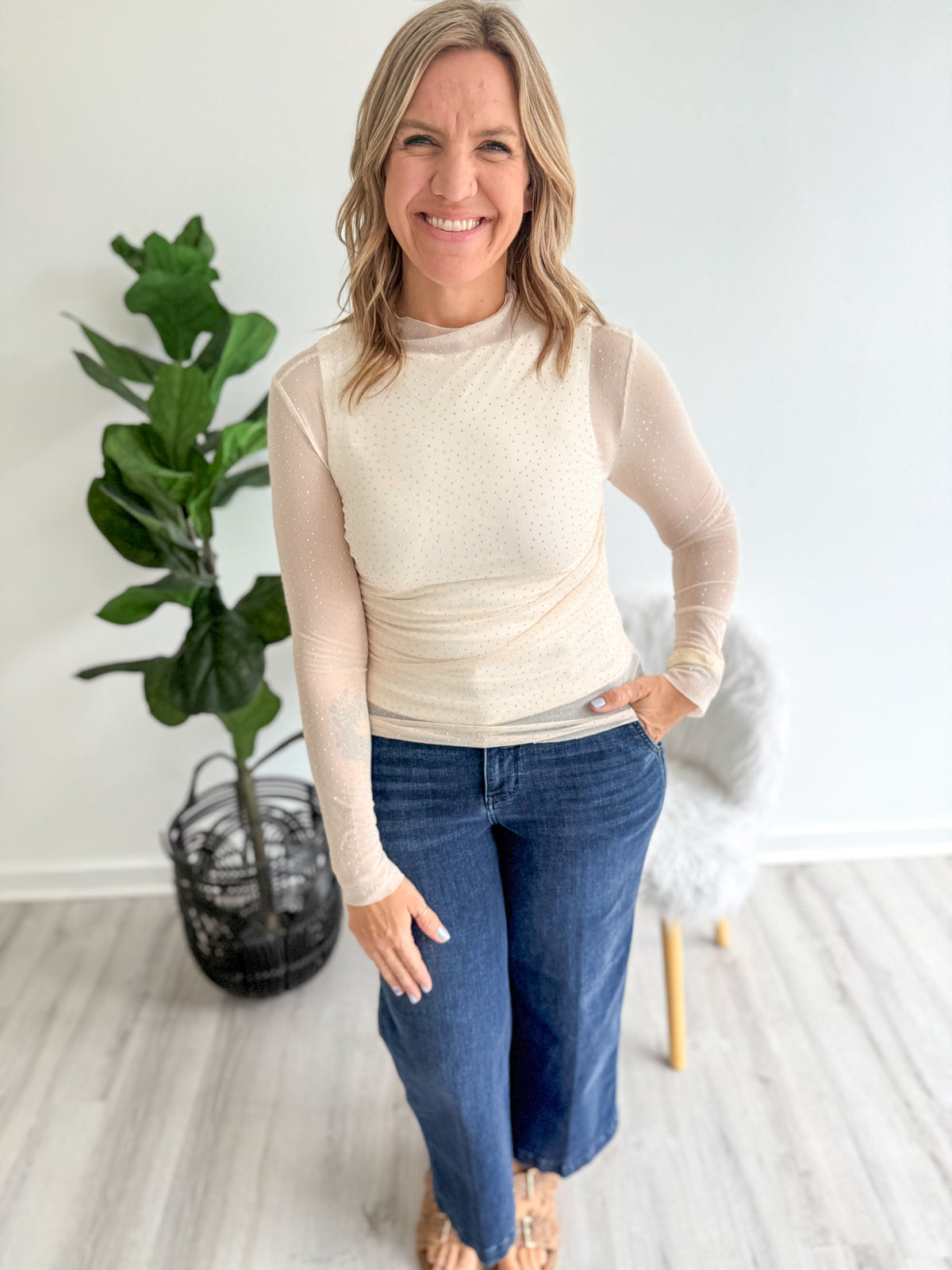 Rhinestone Sheer Top