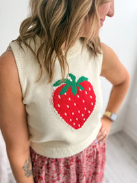 Cream Strawberry Sleeveless Sweater