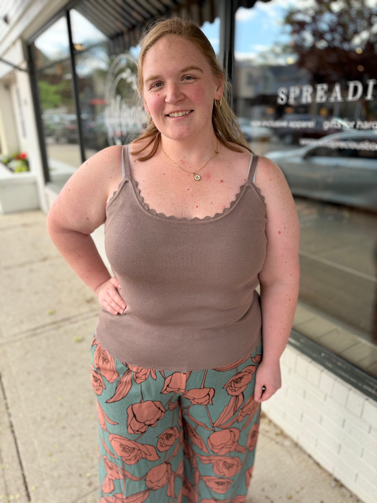 Deep Taupe Scalloped Tank