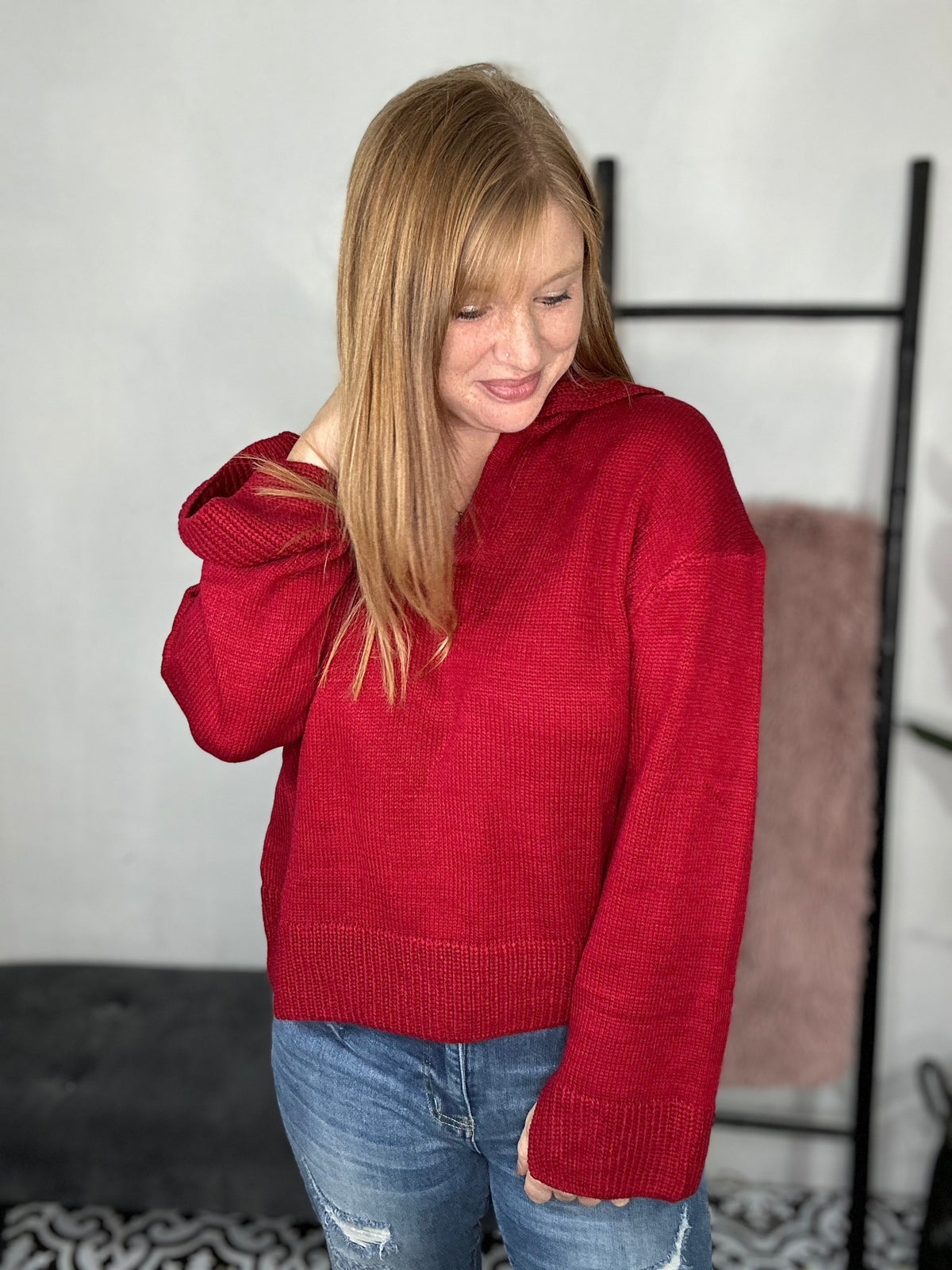 Crimson Collared Sweater