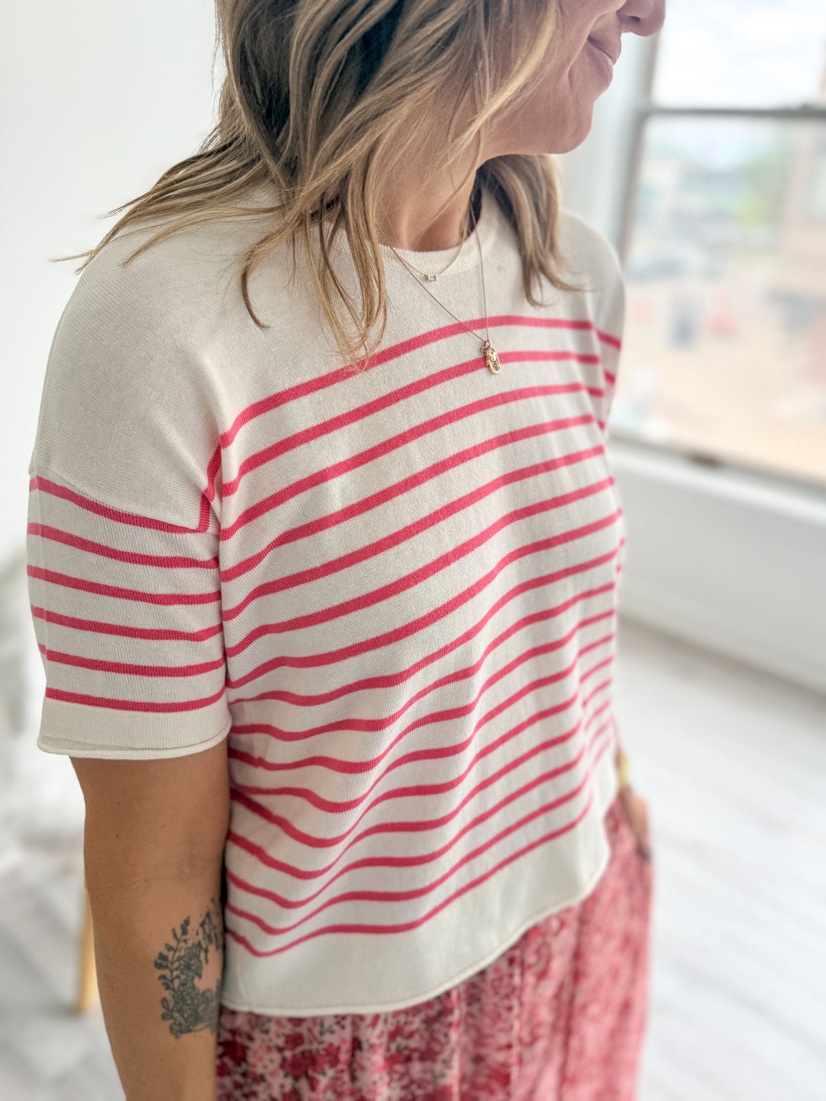Harbor Coral Stripe Top