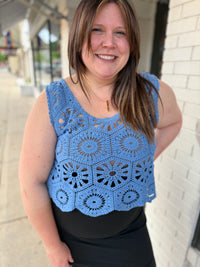 Crochet Tank Top Overlay - Blue Denim