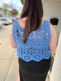 Crochet Tank Top Overlay - Blue Denim