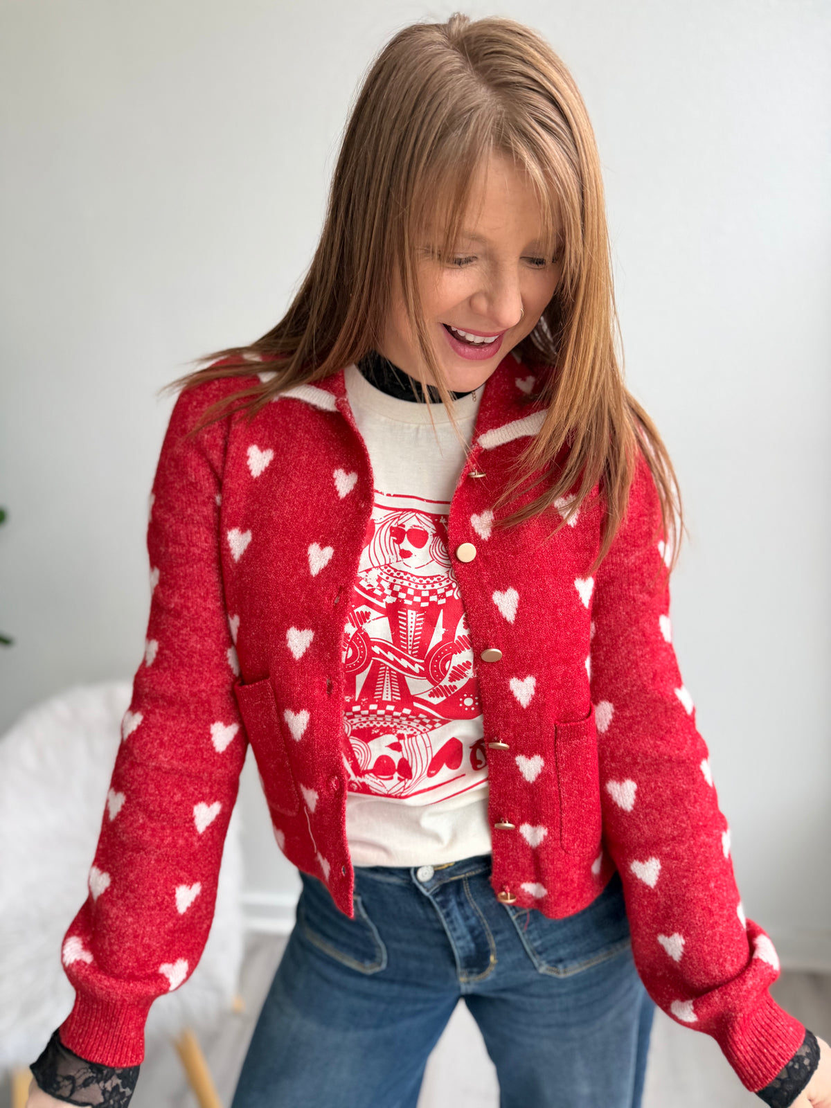 Red Button Heart Cardigan