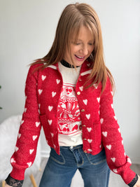 Red Button Heart Cardigan
