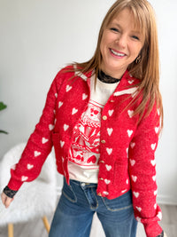 Red Button Heart Cardigan