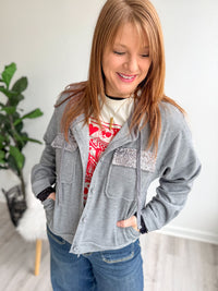 Silver Sequins Corduroy Hoodie Jacket