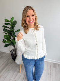 Ruffle Bottom Ivory Cardigan