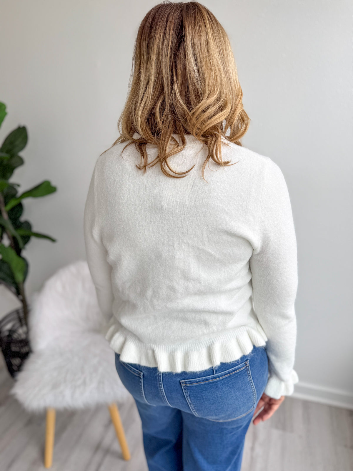 Ruffle Bottom Ivory Cardigan