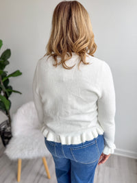 Ruffle Bottom Ivory Cardigan