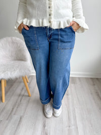 Stretchy Soft Cuffed Wide Leg Jeans