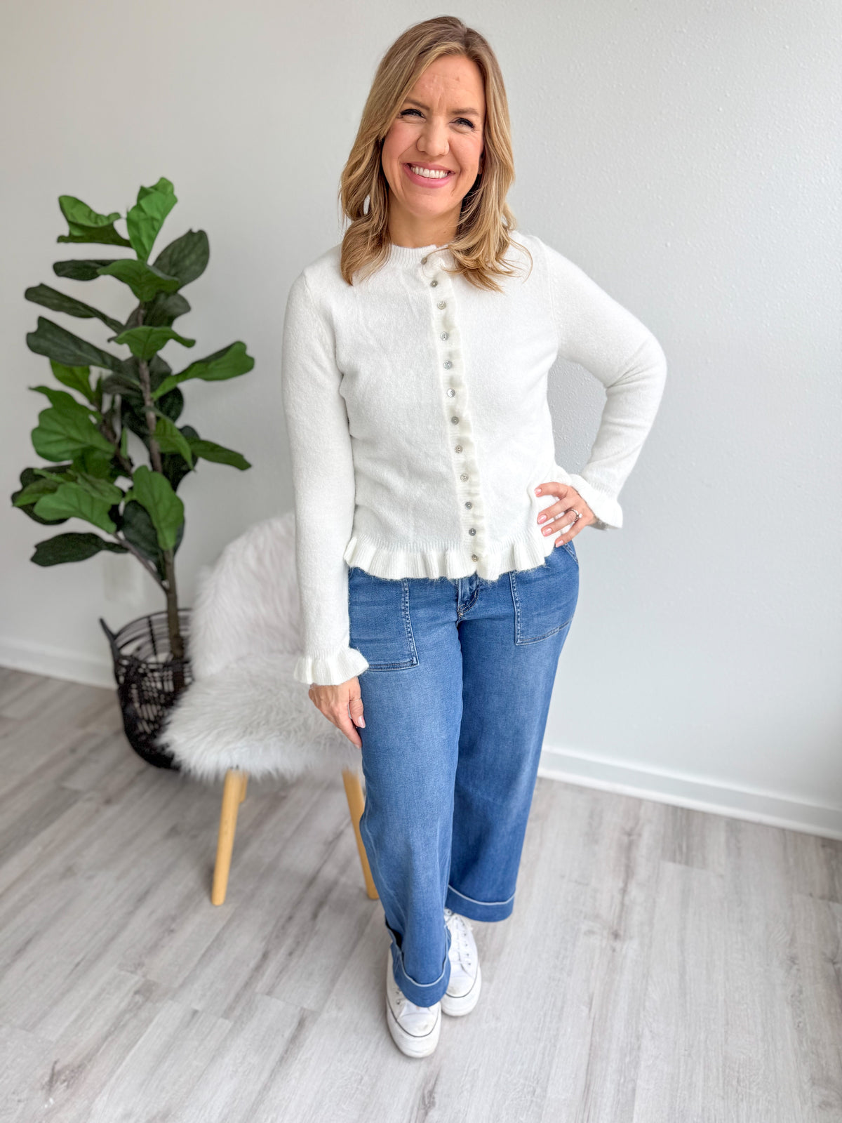 Stretchy Soft Cuffed Wide Leg Jeans