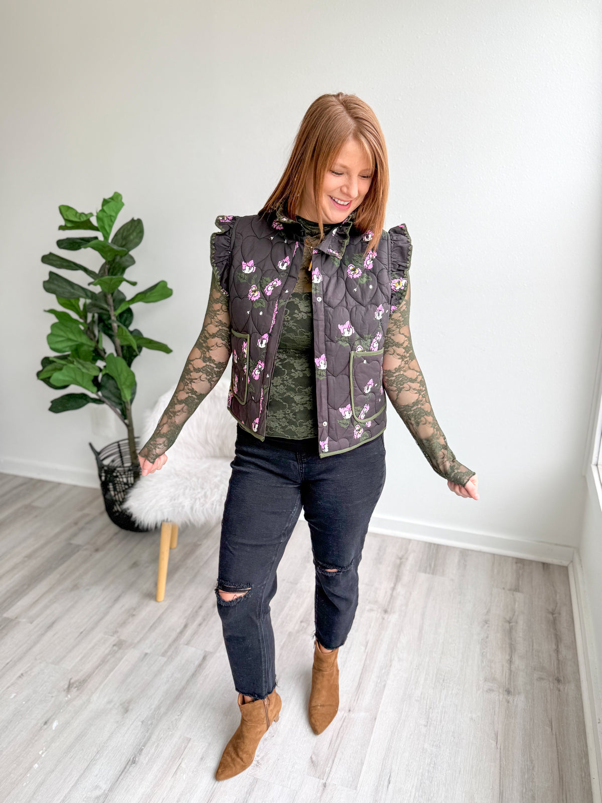 Floral Ruffle Vest