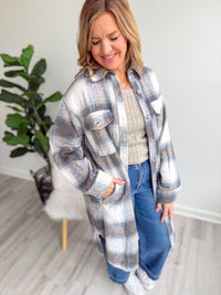 Plaid Flannel Long Shacket - PLUS ONLY