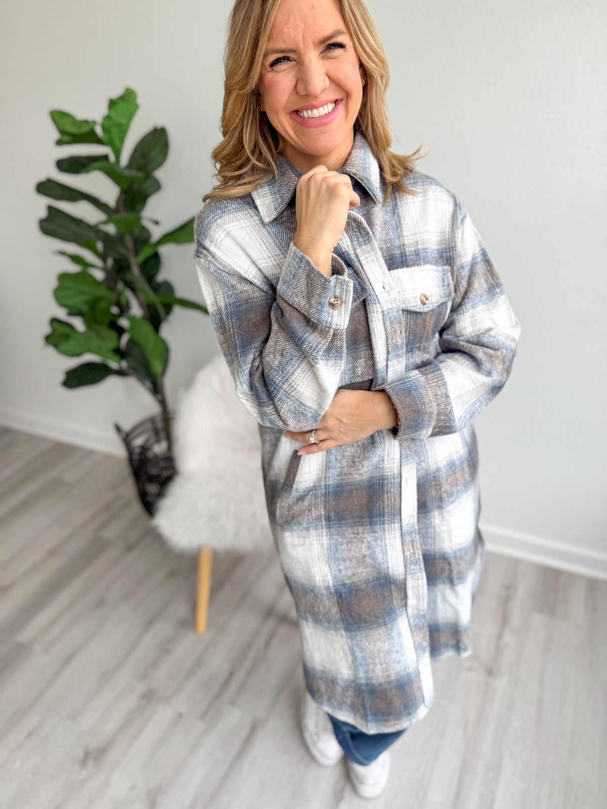 Plaid Flannel Long Shacket - PLUS ONLY