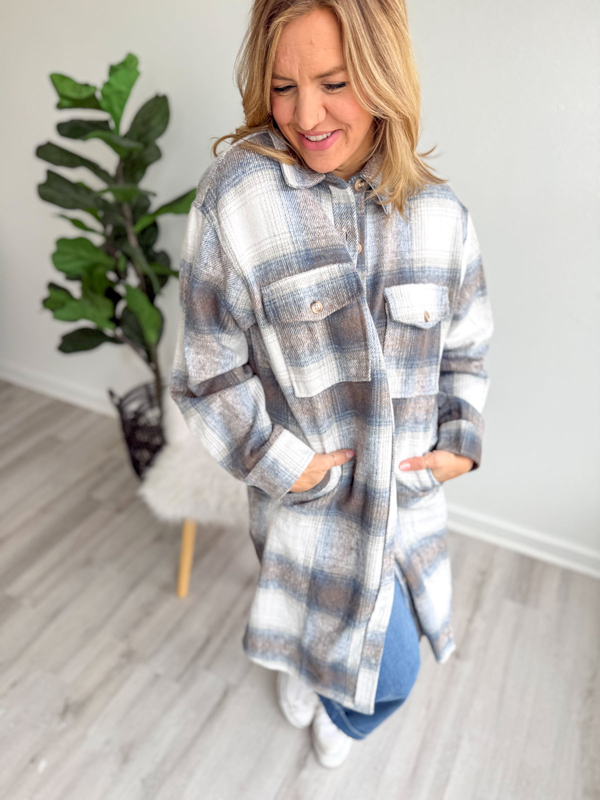 Plaid Flannel Long Shacket - PLUS ONLY