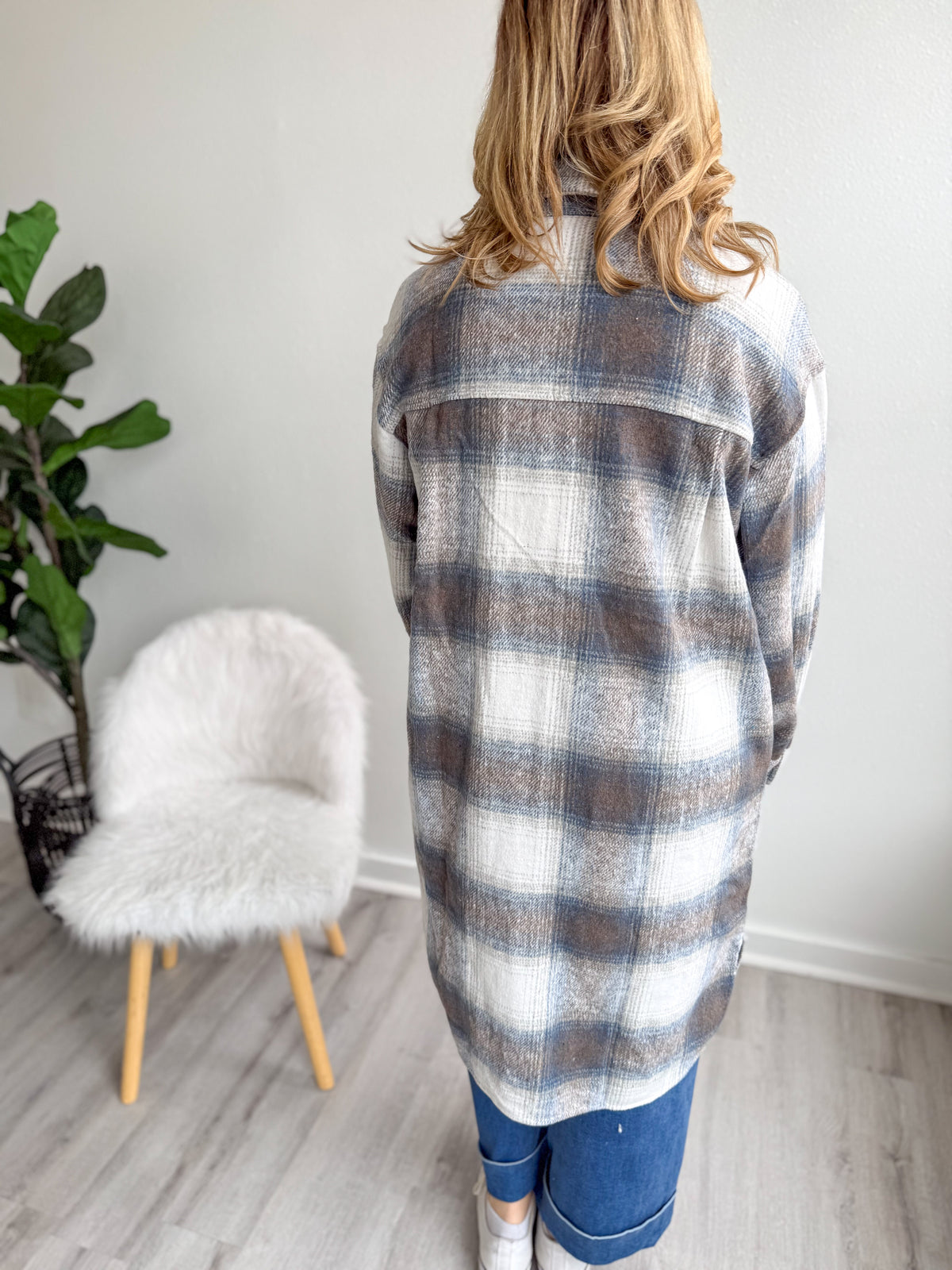 Plaid Flannel Long Shacket - PLUS ONLY