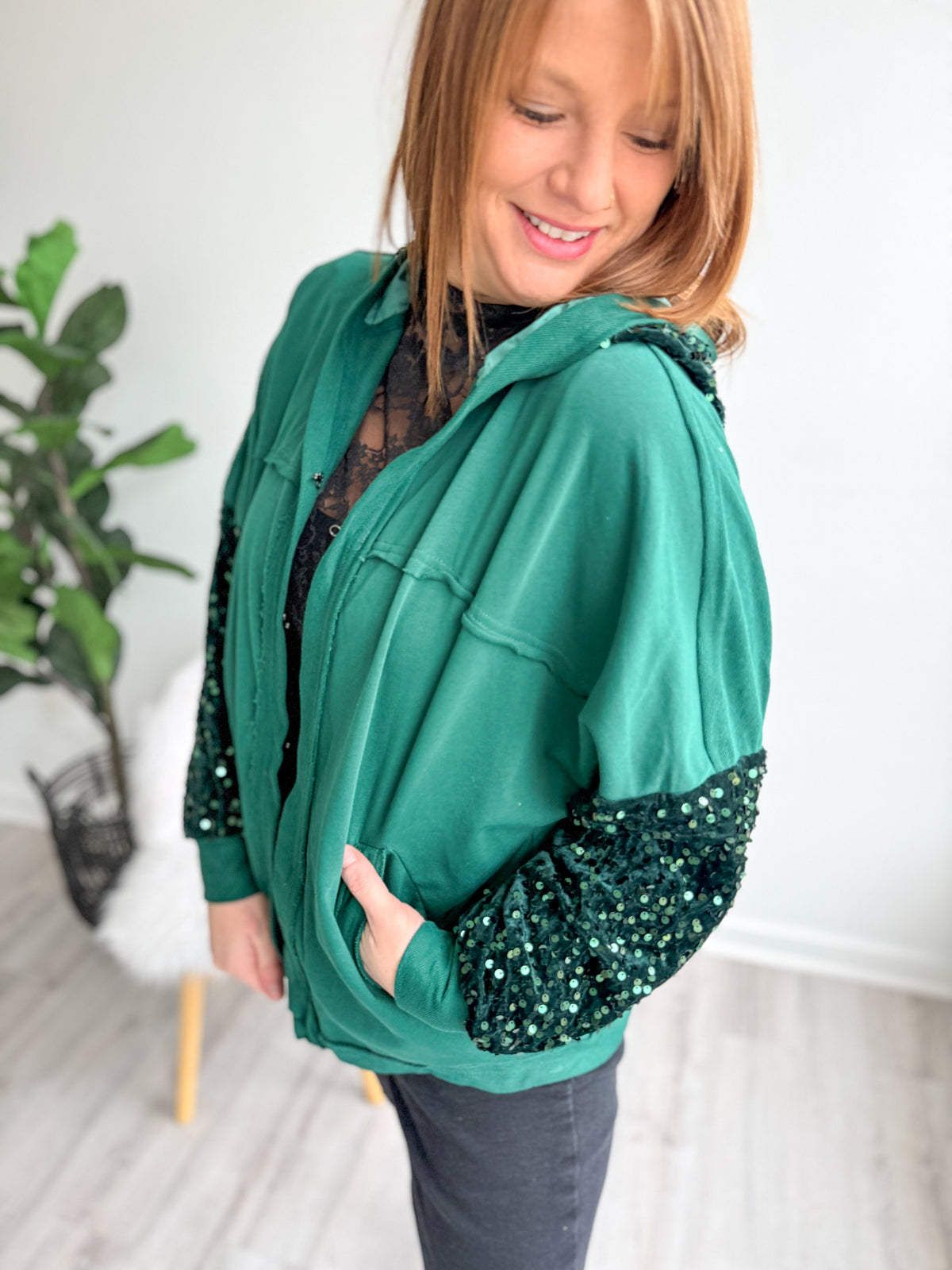 Green Sequin Shacket