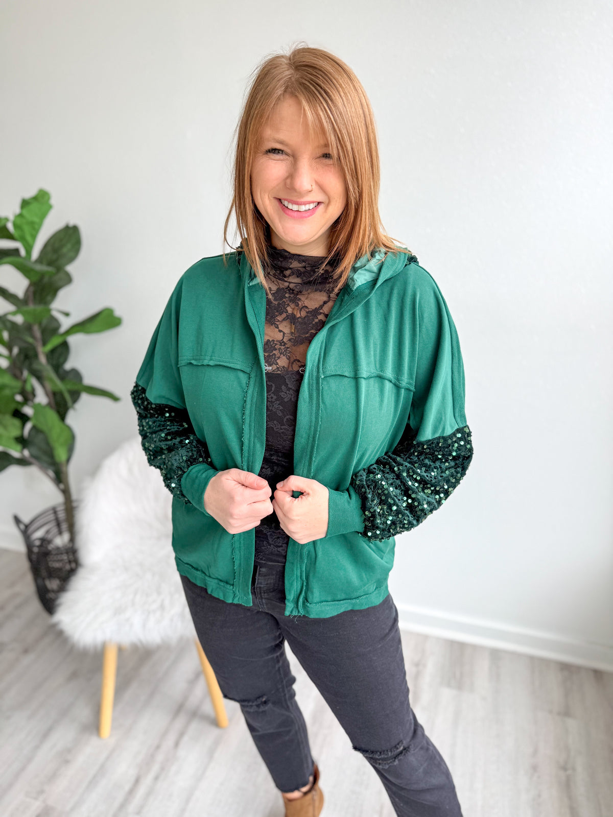 Green Sequin Shacket