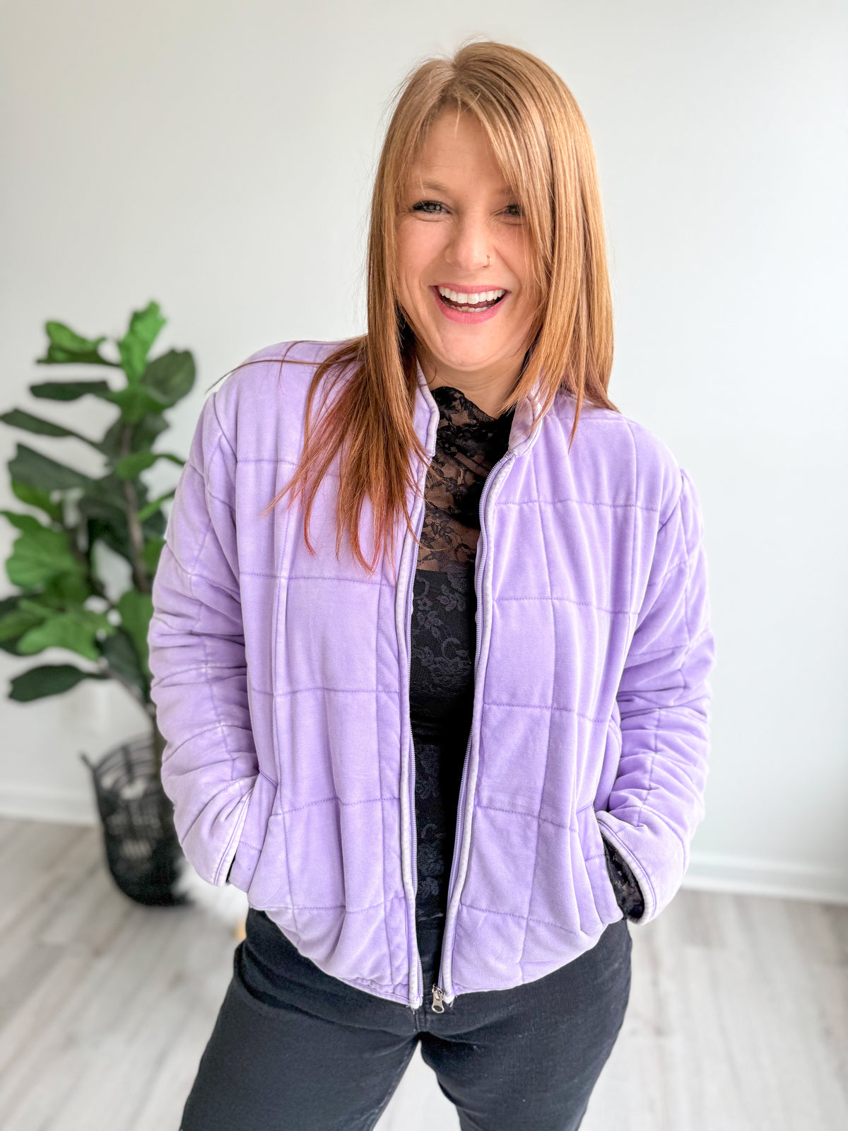 Soft Lavender Washed Quilted Jacket
